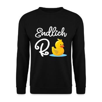 Endlich Rentnerin - Endlich Rente Ente - Unisex Pullover - Schwarz - Vorne - Alina (178cm) & Michal (187cm)