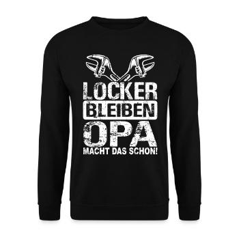 Locker bleiben Opa macht das schon Handwerker Opi - Unisex Pullover - Schwarz - Vorne - Alina (178cm) & Michal (187cm)