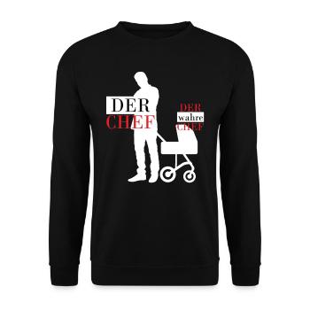 Vater Papa Baby Sohn Partnerlook Outfit Geschenk - Unisex Pullover - Schwarz - Vorne - Alina (178cm) & Michal (187cm)