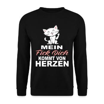 Mein Fick Dich Kommt Von Herzen - Lustige Sprüche - Unisex Pullover - Schwarz - Vorne - Alina (178cm) & Michal (187cm)