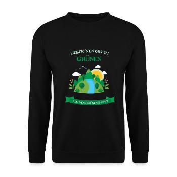 Lieber 'nen Ort im Grünen als 'nen Grünen im Ort - Unisex Pullover - Schwarz - Vorne - Alina (178cm) & Michal (187cm)