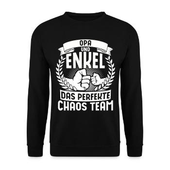 Spruch Opa Und Enkel Das Perfekte Chaos Team - Unisex Pullover - Schwarz - Vorne - Alina (178cm) & Michal (187cm)