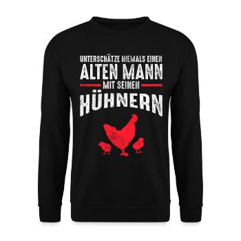 Hühner Geflügel Hahn Männer Spruch Geschenk - Unisex Pullover - Schwarz - Vorne - Alina (178cm) & Michal (187cm)