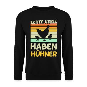 Lustiges Landwirt Hühner Huhn Züchter Bauer - Unisex Pullover - Schwarz - Vorne - Alina (178cm) & Michal (187cm)
