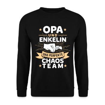 Spruch Opa Und Enkelin Das Perfekte Chaos Team - Unisex Pullover - Schwarz - Vorne - Alina (178cm) & Michal (187cm)