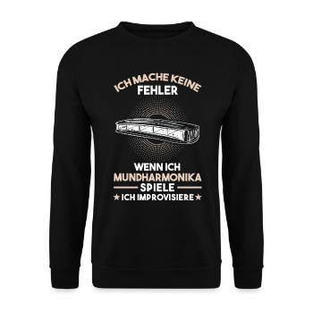 Mundharmonika Musikinstrument Harmonica - Unisex Pullover - Schwarz - Vorne - Alina (178cm) & Michal (187cm)