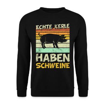 Schweine | Echte Kerle haben Schweine - Unisex Pullover - Schwarz - Vorne - Alina (178cm) & Michal (187cm)