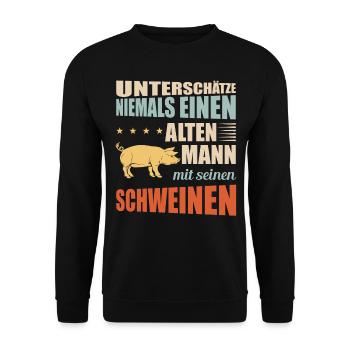 Schweine | Lustiger Schweinebauer Spruch - Unisex Pullover - Schwarz - Vorne - Alina (178cm) & Michal (187cm)