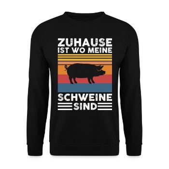 Schweine | Zuhause ist wo meine Schweine sind - Unisex Pullover - Schwarz - Vorne - Alina (178cm) & Michal (187cm)