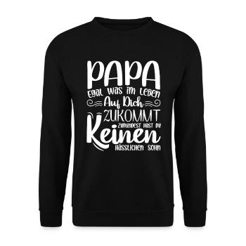 Vater Sohn Spruch Vatertag Vatertagsgeschenk - Unisex Pullover - Schwarz - Vorne - Alina (178cm) & Michal (187cm)