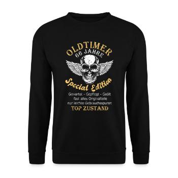 66 Geburtstag 66 Jahre Geburtstag Geschenk-Idee - Unisex Pullover - Schwarz - Vorne - Alina (178cm) & Michal (187cm)