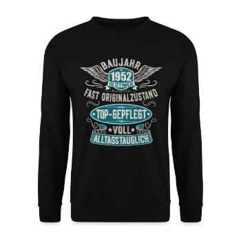 Baujahr 1952 70. Geburtstag Jahrgang 52 Oldtimer - Unisex Pullover - Schwarz - Vorne - Alina (178cm) & Michal (187cm)