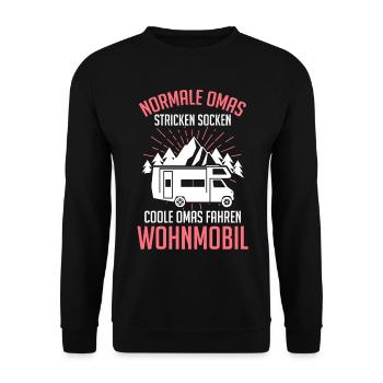 Camping Oma Camperin Campingplatz Stellplatz Hobby - Unisex Pullover - Schwarz - Vorne - Alina (178cm) & Michal (187cm)