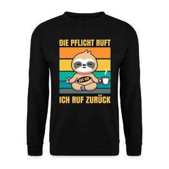 Die Pflicht ruft sag ihr ich rufe zurück - Unisex Pullover - Schwarz - Vorne - Alina (178cm) & Michal (187cm)