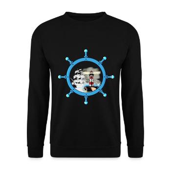 Steering Wheel Ghost Ship Lighthouse Maritime Coast - Unisex Sweatshirt - black - Front - Alina (178cm) & Michal (187cm)