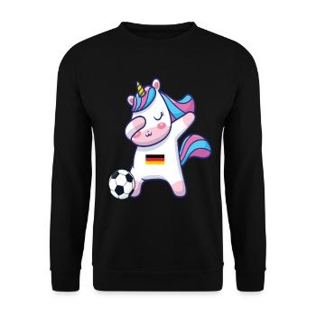 Dabbing Einhorn Fußball Deutschland - Unisex Pullover - Schwarz - Vorne - Alina (178cm) & Michal (187cm)