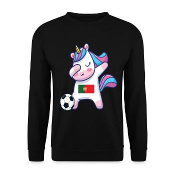 Dabbing Einhorn Fußball Portugal - Unisex Pullover - Schwarz - Vorne - Alina (178cm) & Michal (187cm)