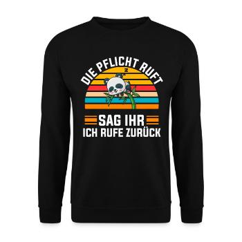Die Pflicht Ruft Sag Ihr Ich Rufe Zurück Pandabär - Unisex Pullover - Schwarz - Vorne - Alina (178cm) & Michal (187cm)
