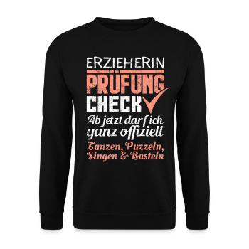 Erzieherin Abschluss Prüfung bestanden - Unisex Pullover - Schwarz - Vorne - Alina (178cm) & Michal (187cm)