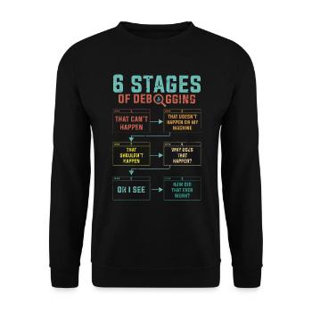Programmierer 6 Stages of debugging - Unisex Pullover - Schwarz - Vorne - Alina (178cm) & Michal (187cm)