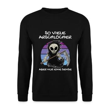 So Viele Arschlöcher Aber Nur Eine Sense - Unisex Pullover - Schwarz - Vorne - Alina (178cm) & Michal (187cm)