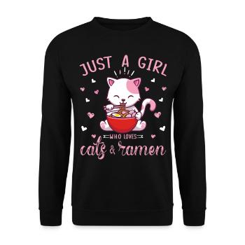 Just a Girl Who Loves Anime Ramen and Cats Kawaii - Unisex Sweatshirt - black - Front - Alina (178cm) & Michal (187cm)