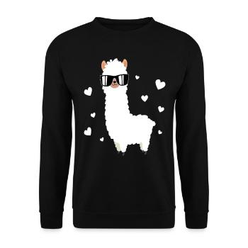 Lama Llama Alpaca with sunglasses and hearts - Unisex Sweatshirt - black - Front - Alina (178cm) & Michal (187cm)
