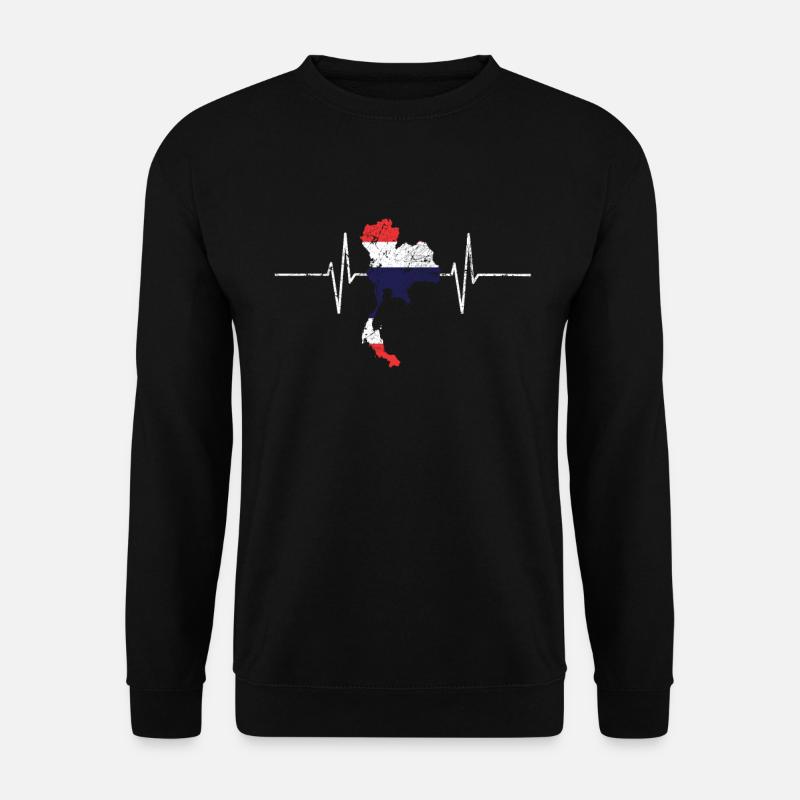 Thailand mit Herzschlag EKG Vintage Flagge - Unisex Pullover - Schwarz
