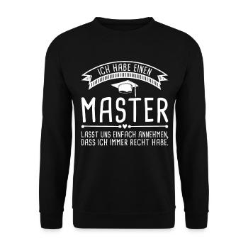 Witziges Motiv Masterabschluss Spruch Master Hut - Unisex Pullover - Schwarz - Vorne - Alina (178cm) & Michal (187cm)