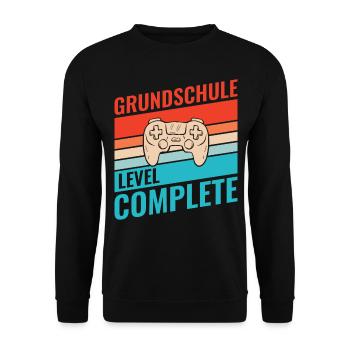 Abschluss Grundschule Retro Vintage Level complete - Unisex Pullover - Schwarz - Vorne - Alina (178cm) & Michal (187cm)