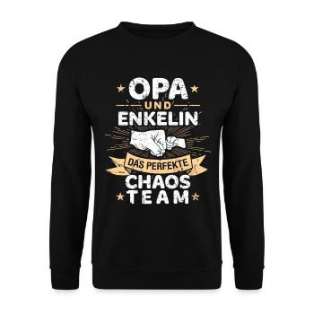 Spruch Opa Und Enkelin Das Perfekte Chaos Team - Unisex Pullover - Schwarz - Vorne - Alina (178cm) & Michal (187cm)