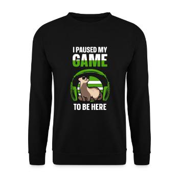 Frettchen I Paused My Game - Unisex Pullover - Schwarz - Vorne - Alina (178cm) & Michal (187cm)