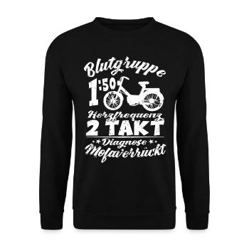 Moped Motorrad Blutgruppe 1:50 Zweitakt Mofa - Unisex Pullover - Schwarz - Vorne - Alina (178cm) & Michal (187cm)