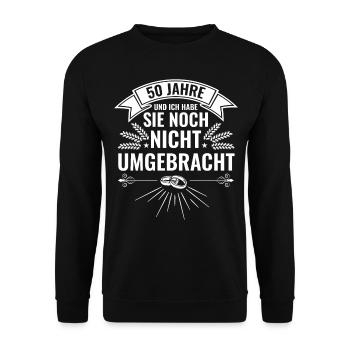 Lustiges Goldene Hochzeit 50 Jahre Ehe Geschenk - Unisex Pullover - Schwarz - Vorne - Alina (178cm) & Michal (187cm)