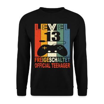 Level 13 Freigeschaltet Official Teenager 13 Jahre - Unisex Pullover - Schwarz - Vorne - Alina (178cm) & Michal (187cm)