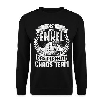 Spruch Opa Und Enkel Das Perfekte Chaos Team - Unisex Pullover - Schwarz - Vorne - Alina (178cm) & Michal (187cm)