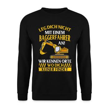 Baggerfahrer Kinder Bagger Straßenbau Tiefbau - Unisex Pullover - Schwarz - Vorne - Alina (178cm) & Michal (187cm)