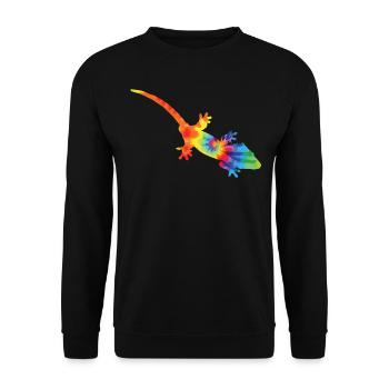 Crested Gecko Tie Dye - Unisex Pullover - Schwarz - Vorne - Alina (178cm) & Michal (187cm)