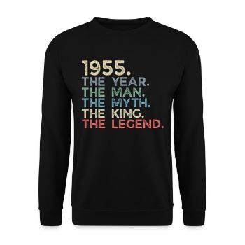 Jahrgang 1955 The Year Man Myth King Legend Retro - Unisex Pullover - Schwarz - Vorne - Alina (178cm) & Michal (187cm)
