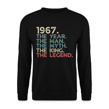 Jahrgang 1967 The Year Man Myth King Legend Retro - Unisex Pullover - Schwarz - Vorne - Alina (178cm) & Michal (187cm)