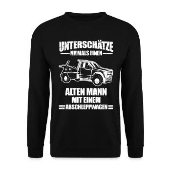 Lustiges Abschlepper Abschleppdienst LKW - Unisex Pullover - Schwarz - Vorne - Alina (178cm) & Michal (187cm)