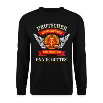 DDR Ossi Ostdeutschland - Unisex Pullover - Schwarz - Vorne - Alina (178cm) & Michal (187cm)