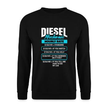 Mécanicien diesel Mécanicien Diesel Taux horaire - Sweat-shirt Unisexe - noir - Devant - Alina (178cm) & Michal (187cm)