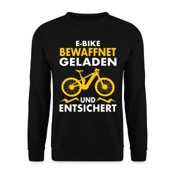E-MTB Fahrrad E-Bike Geladen und Entsichert - Unisex Pullover - Schwarz - Vorne - Alina (178cm) & Michal (187cm)