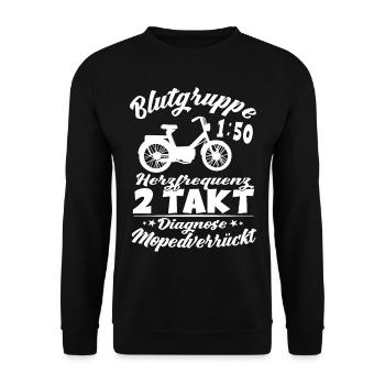 Mofa Blutgruppe 1:50 Moped Zweitakt Motorrad - Unisex Pullover - Schwarz - Vorne - Alina (178cm) & Michal (187cm)