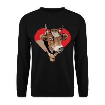 Kuh Bauer Kuhmotiv Tiergesicht Tier Motiv Aufdruck - Unisex Pullover - Schwarz - Vorne - Alina (178cm) & Michal (187cm)