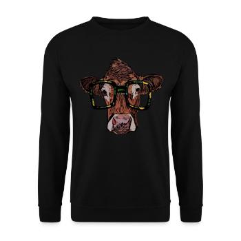 Kuh mit Sonnenbrille Kuhmotiv Tier - Unisex Pullover - Schwarz - Vorne - Alina (178cm) & Michal (187cm)