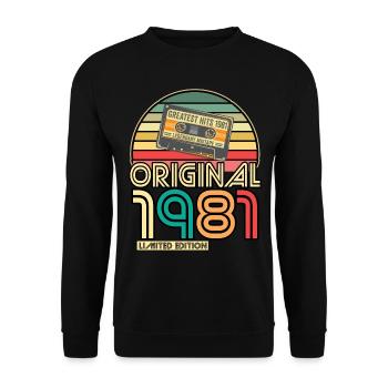 Cassette Bande Rétro Vintage 1981 40.Anniversaire - Sweat-shirt Unisexe - noir - Devant - Alina (178cm) & Michal (187cm)