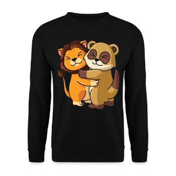 Geschwister Löwe Erdmännchen niedliche Tiere - Unisex Pullover - Schwarz - Vorne - Alina (178cm) & Michal (187cm)