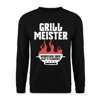Grillmeister Grillen Grill Barbecue BBQ Fleisch - Unisex Pullover - Schwarz - Vorne - Alina (178cm) & Michal (187cm)